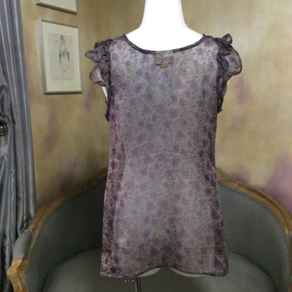 Lavender sheer floral ruffled top, size M - Picture 5 of 7